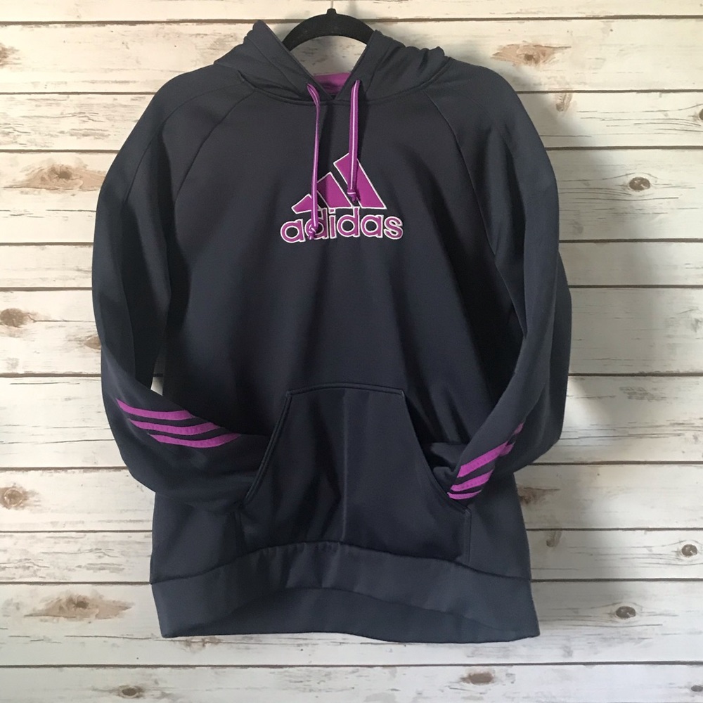 XL Ladies Adidas Hoodie Blue w/Purple Graphics EUC